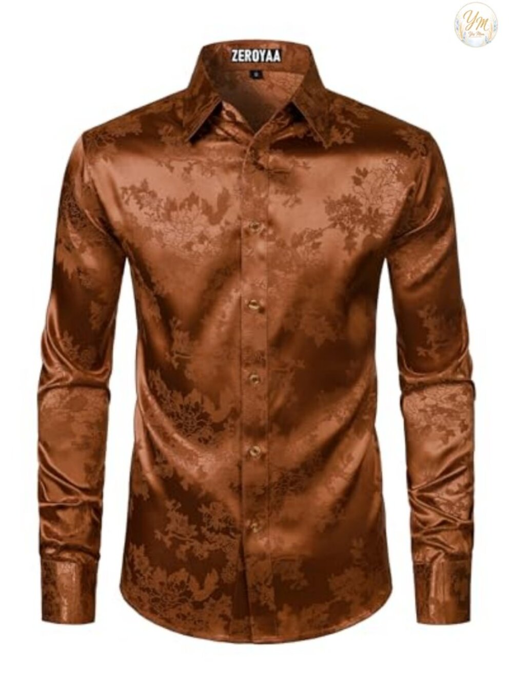 Men's Satin Rose Floral Jacquard Dress Shirt Slim Fit Button-Down Tuxedo
